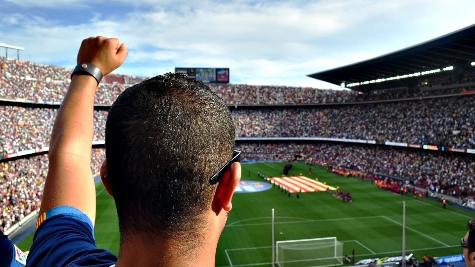 A football fan watching a World Cup in the USA.